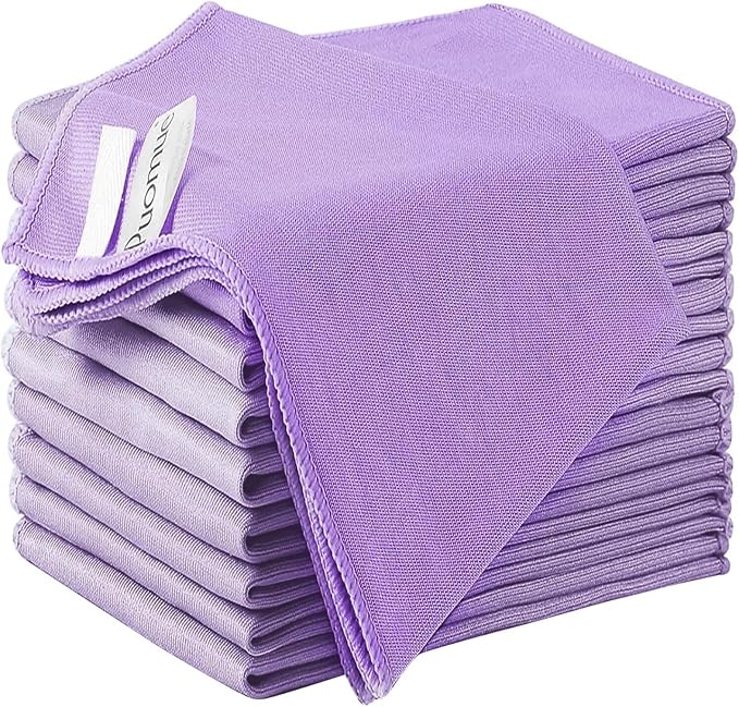 Puomue 12 Pack Microfiber Glass Cleaning Cloth, 10.8 Inch x 13.8 Inch, Lint Free Quickly Clean Windows, Mirrors, Glasses, Phone Screens, Camera Lenses, Purple by Puomue