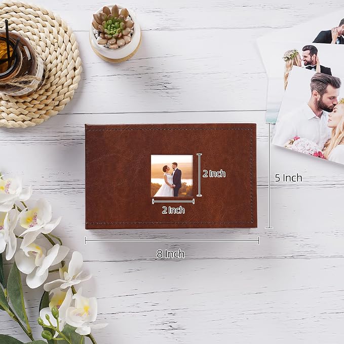 potricher Small Photo Album 4x6 100 Photos, Leather Cover, Brown | Leather 4x6 Picture Album with 100 Horizontal Pockets, Photo Book for Family, Wedding, Anniversary, and Baby - Image 2