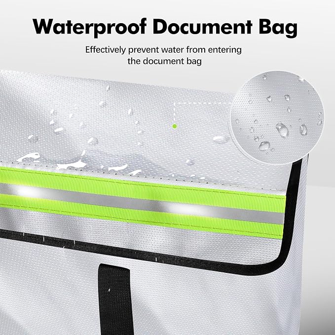Large Fireproof Document Bag for Home Safe Storage, 24 x 12 x 12in, Grey | 2000°F Fireproof document box, 4-layer fiberglass important document storage for photo, file and cash with reflective strip - Image 4