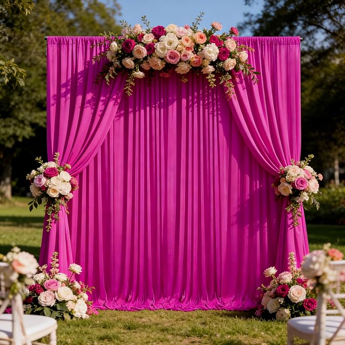 10ft x 10ft Fluorescent Fuchsia Backdrop Curtains for Parties, Polyester Fabric Backdrop Drapes with Rod Pockets for Weddings, Birthday, Halloween, Christmas Party Background Curtain, 2 Panels - Image 6