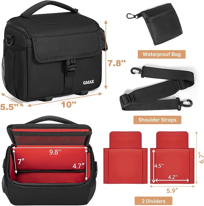 Camera Carrying Case, Camera Storage Bags Anti-Shock Crossbody Camera Case | Compatible for Canon, Nikon, Sony, Fuji DSLR/SLR/Mirrorless Cameras, Lens and Accessories, 9''× 4.7''× 7.5'', Black - Image 6