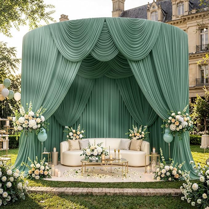 40ft x 10ft Wrinkle Free Sage Green Backdrop Curtains for Parties, 8 Panels 5x10ft Thick Fabric Photo Backdrop Drapes for Wedding Party Background Birthday Decoration - Image 5