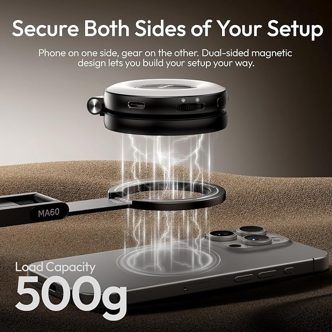 ULANZI MA60 Magnetic Phone Tripod Stand for iPhone, Aluminium Mini Tripod | Pocket Cell Phone Stand, N52 Strong Magnet, 8mm for Travel Vlog, Foldable Selfie Stick for iPhone 17 16 15 14 Series, Black - Image 5