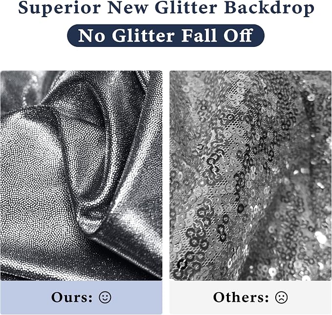 Outpain Thick 10 ft x 10 ft Black Silver Sequin Backdrop Curtain for Parties, Wrinkle Free Glitter Photo Backdrop Drapes 2 Panels 5x10ft Black Silver Back Drop Cloth for Wedding Photography Background - Image 2