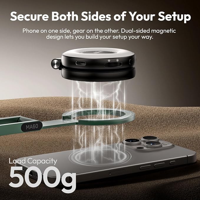 ULANZI MA60 Phone Tripod for Magsafe, Aluminium Mini Phone Stand Green | Pocket Size Cell Phone Stand, Foldable Selfie Stick for iPhone, Strong Magnet Quick Mount for iPhone 16 15 14 13 12 - Image 5
