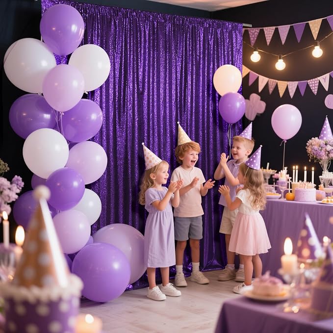 SquarePie 7x7ft Purple Sequin Backdrop, High Density Non-Transparent Glitter Curtain for Photography, Birthday, Wedding Party Decorations, Thick Solid Background with 4" Rod Pocket, 1 Panel - Image 5