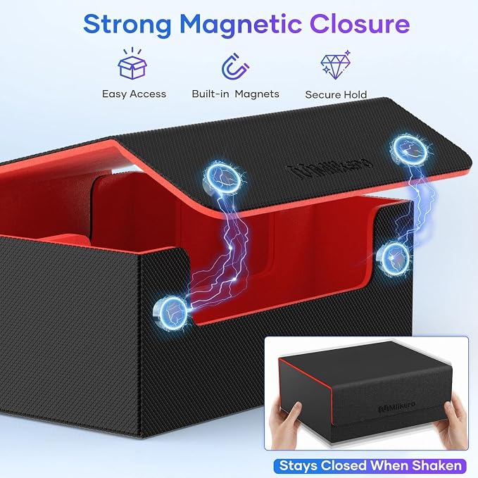 Mlikero Card Deck Case for Trading Cards 1800+, Trading Card Storage Box Fits Toploader and Magnetic Card Holder, Leather Magnetic Closure Deck Box Fit for MTG, TCG (Red) - Image 5