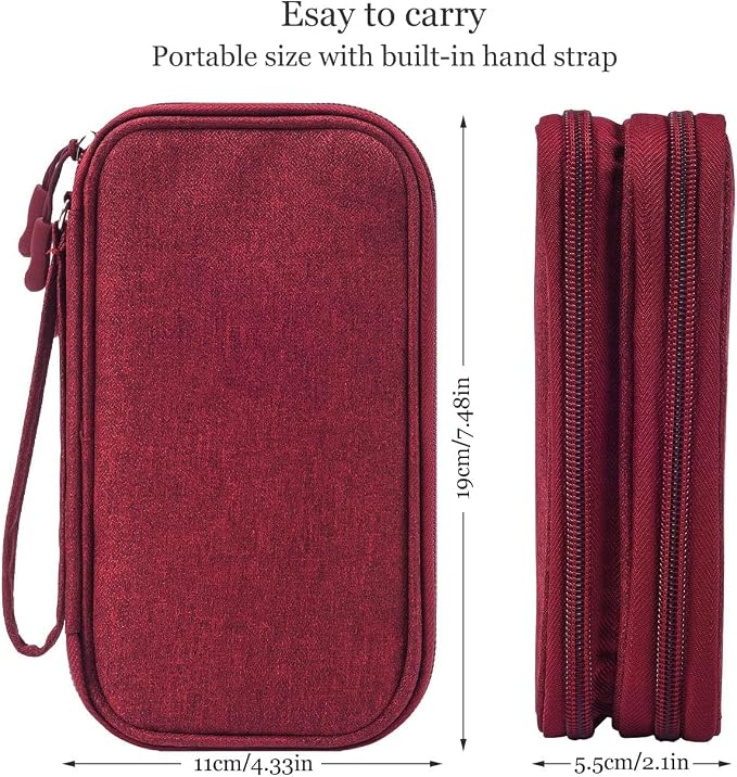 CAOODKDK Electronics Accessories Organizer Pouch Bag, Travel Universal Organizer for Cable, Charger, Phone, SD Card, Business Travel Gadget Bag (Wine Red) - Image 2