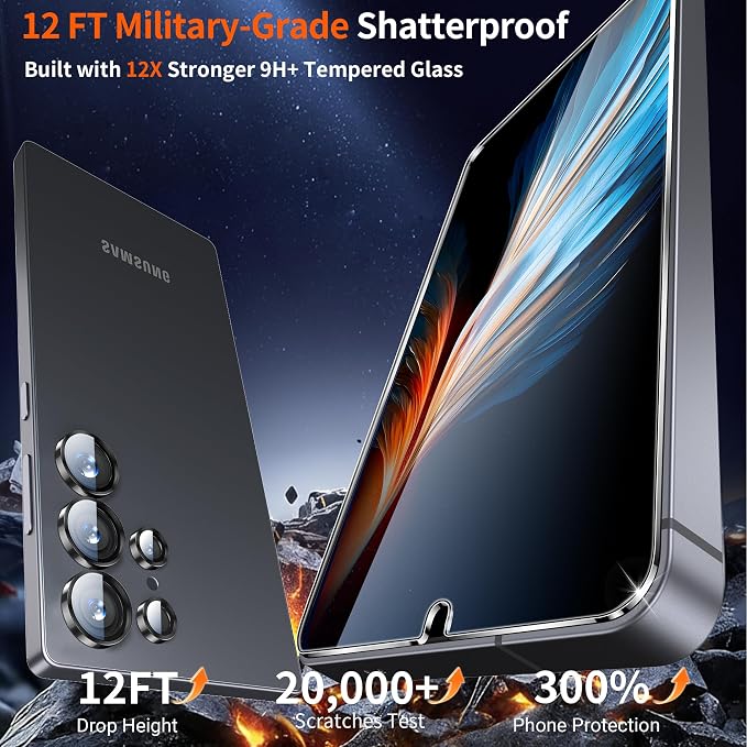letosan 3 Pack for Samsung Galaxy S25 ultra Screen Protector Tempered Glass + 1 Set Camera Lens Protector, Military Grade Shatterproof, 9H+ Hardness, Auto Alignment Frame 6.9 Inch - Image 2