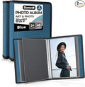 Dunwell 5x7 Photo Album & Art Portfolio Binder, 24 Sleeves, Blue 2-Pack | Displays 48 Pages, 24 Clear Sleeves, Black Mounting Paper, Organizer for 5x7 Photos by Dunwell
