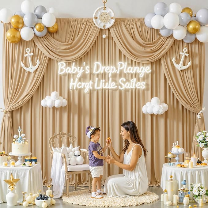 10 ft x 10 ft Wrinkle Free Champagne Backdrop Curtain for Parties, 2 Panels 10ft Polyester Champagne Photo Backdrop Drapes for Graduation Birthday Wedding Party Stage Curtains - Image 3