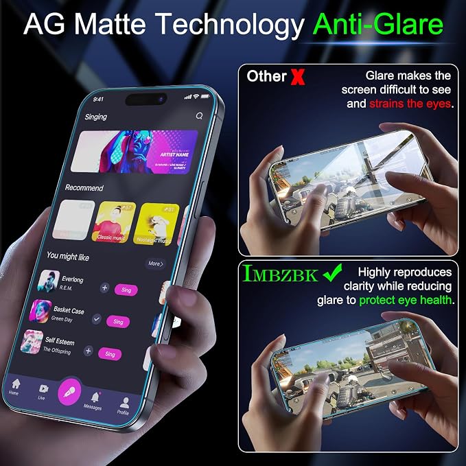 IMBZBK Matte Screen Protector for iPhone 17 Pro Max, 3+3 Pack | 9H+ Tempered Glass, Military Grade Shatterproof, Case Friendly, Auto-Dust Removal, with Camera Lens Protectors - Image 4