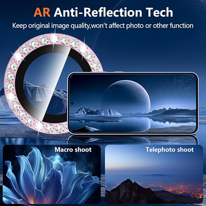 for Samsung Galaxy S24 Plus Camera Lens Protector, Individual Metal Ring Tempered Glass Lens Cover, [Strong Adsorption] Scratch Resistant Ultra-Thin HD Clear Lens Cover, 1 Set-Pink Diamond - Image 3