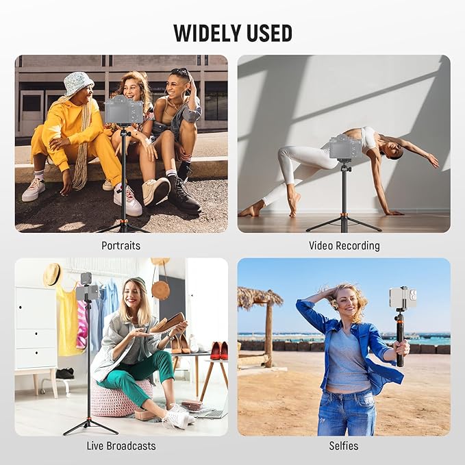 NEEWER Basics 59" Selfie Stick Tripod Compatible with iPhone Canon Sony | For DSLR Camera, Small, Metal, Portable Travel Desk Stand, for Video Recording, Filming, TS04 - Image 6
