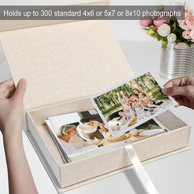 8x10" Archival Photo Storage Box with Lid – Stackable Memory Keepsake Organizer for Photos, Certificates, Jewelry & Scrapbooking Supplies, Photo Cases and Postcard Keeper Storage Container Box Beige - Image 6