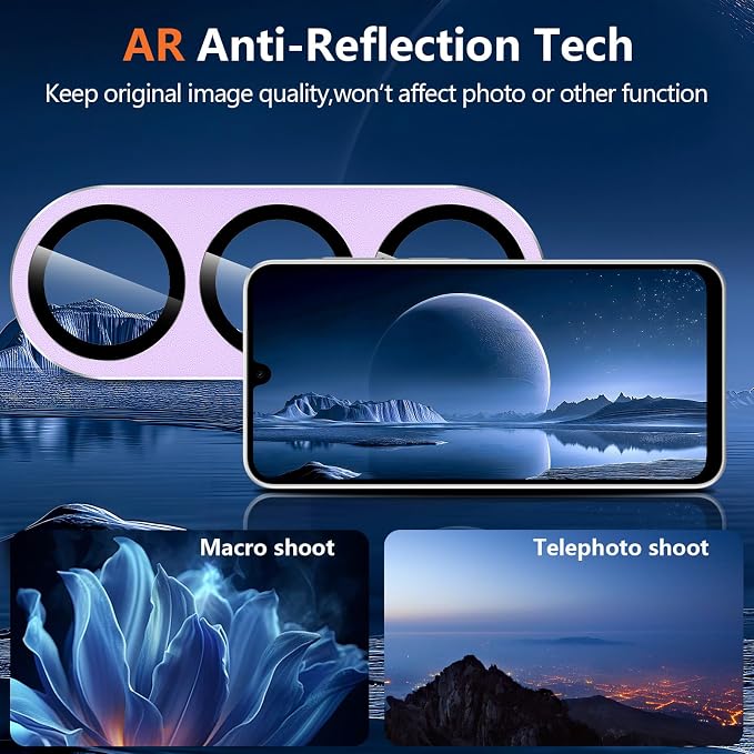 for Samsung Galaxy A17 Camera Lens Protector, Individual Metal Ring Tempered Glass Lens Cover, [Strong Adsorption] Scratch Resistant Ultra-Thin HD Clear Lens Cover, 1 Set-Purple - Image 3