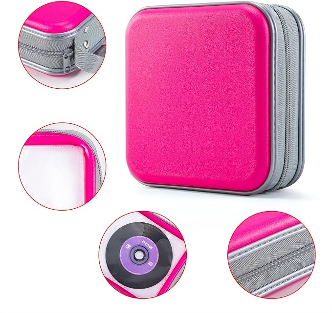 LIOVODE DVD Case, 48 Capacity Hard Plastic CD Case Holder for Car | DVD Storage, Hand Strap, Zipper Closure, Scratch-Resistant Sleeves, CD Storage for Music Blu-Ray Game Disc for Travel Office - Image 3