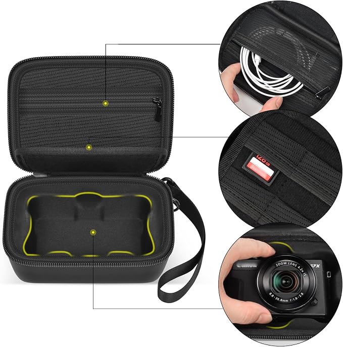 ANKHOH Case for Canon PowerShot SX740/SX720/G7X Mark III/II Digital Camera | Padded Divider, SD Card Storage, Mesh Cable Pocket, Travel Strap, Case Only, For Creators Photography & Travel, Black - Image 4
