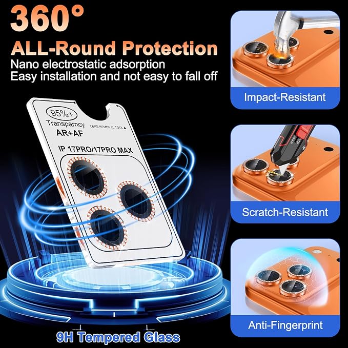 Meshine for iPhone 17 Pro/17 Pro Max Camera Lens Protector,Scratch Proof,Strong Adsorption,9H Hardness with Metal Ring Camera Cover,Ultra Thin Case Friendly, Accessories Lens Protector,Shiny Colorful - Image 3
