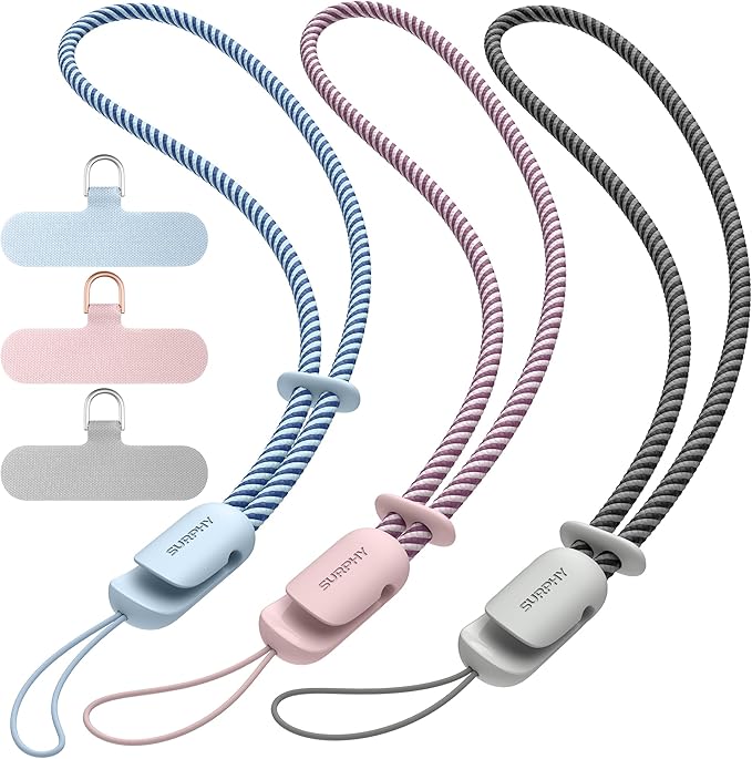 SURPHY 3 Pack Phone Wrist Strap, Phone Lanyard with Cellphone Tether Tab | Phone Strap Charm, Camera Wrist Strap with 2-Color Braided, Phone Wristlet, Wrist Lanyard for Case by SURPHY