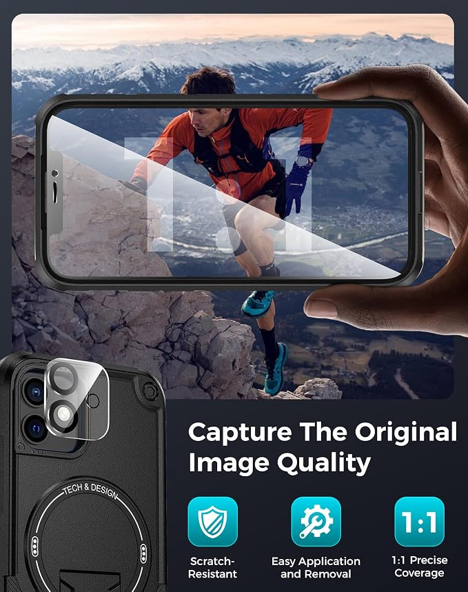 Goton 3 in 1 for iPhone 12 Case with Privacy Screen Protector Black | Glass Camera Lens Protector,Compatible for MagSafe,Invisible Kickstand, Shockproof Phone Cover for iPhone12 - Image 7