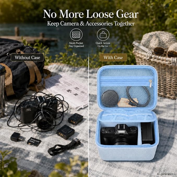 Comecase Large Travel 4K Vlogging Camera Case for Duluvulu/for AUREAPIX | Outdoor Camera Storage with 2 Dividers and Mesh Pocket, for Vloggers and Content Creators, Trip Ready, Blue - Case Only - Image 3