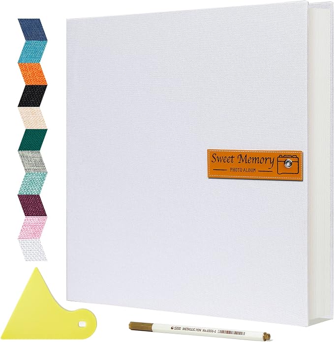 Spbapr Large Photo Album Self Adhesive Magnetic Scrapbook,DIY Scrapbook Album for 4x6 5x7 8x10 Picture,60 Pages Linen Cover Memory Book for Wedding Family Baby Pets, with Metallic Pen and Scraping by Spbapr