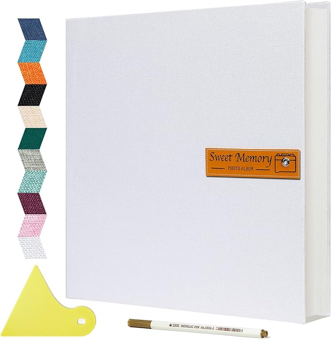 Spbapr Large Photo Album Self Adhesive Magnetic Scrapbook,DIY Scrapbook Album for 4x6 5x7 8x10 Picture,60 Pages Linen Cover Memory Book for Wedding Family Baby Pets, with Metallic Pen and Scraping by Spbapr