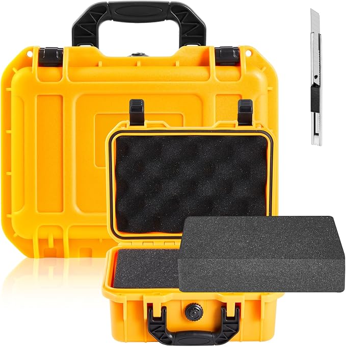 Relaxweex 1 Pcs Waterproof Hard Case with DIY Customizable Foam Insert Portable Protective Case with Knife for Camera Drones Equipments Tools Test Instruments(Yellow,16.3 x 12.4 x 6.5 Inch) by Relaxweex