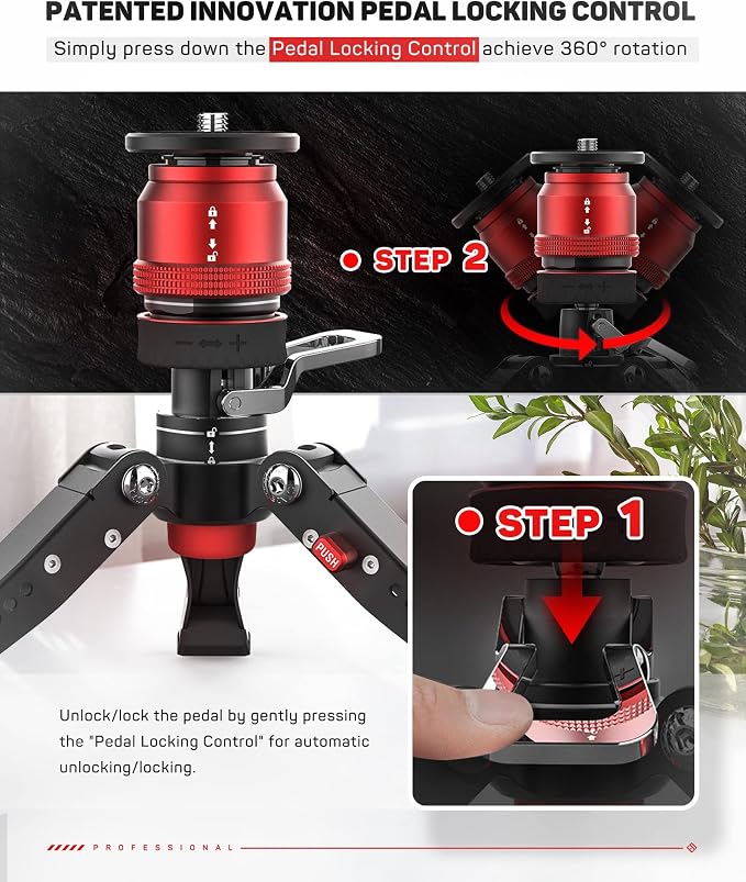 IFOOTAGE Cobra 3 Base-P Monopod Base with Pedal 10" Tripod | Aluminum Desktop Small Tripod for Camera with 1/4" & 3/8" Screws Compatible with Sony Nikon Canon DSLR Cameras, 17.64lbs - Image 4