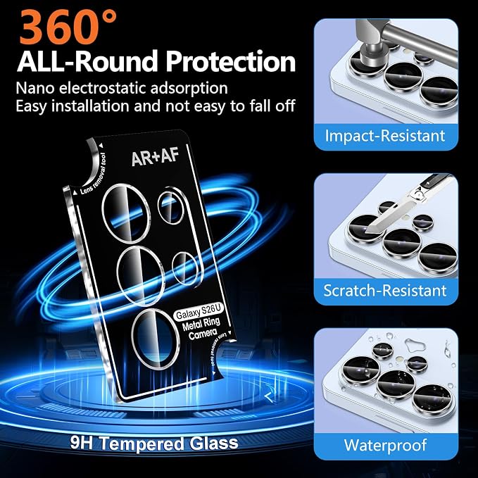 for Samsung Galaxy S26 Ultra Camera Lens Protector, Individual Metal Ring Tempered Glass Lens Cover, [Strong Adsorption] Scratch Resistant Ultra-Thin HD Clear Lens Cover, 1 Set-Clear Ring - Image 2