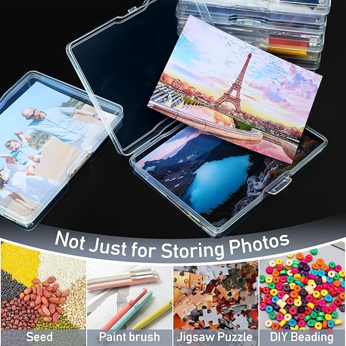 12 Pcs Photo Storage Box 5 x 7 Inches, Photo Organizers and Storage | Clear, Acid-Free Photo Storage Container, Stackable Craft Keeper for Photos, Cards, Stamps, Scrapbooking, Office Supplies etc - Image 6