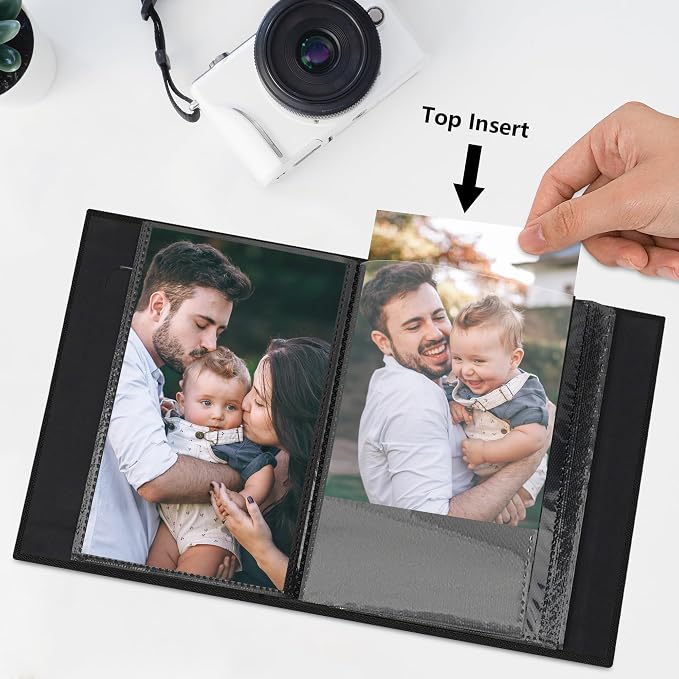 Small 4x6 Photo Album 24 Pockets Linen Cover Black 2 Pack | Linen Cover, Front Window, Portable Mini Picture Book, Travel Wedding Memories - Image 5