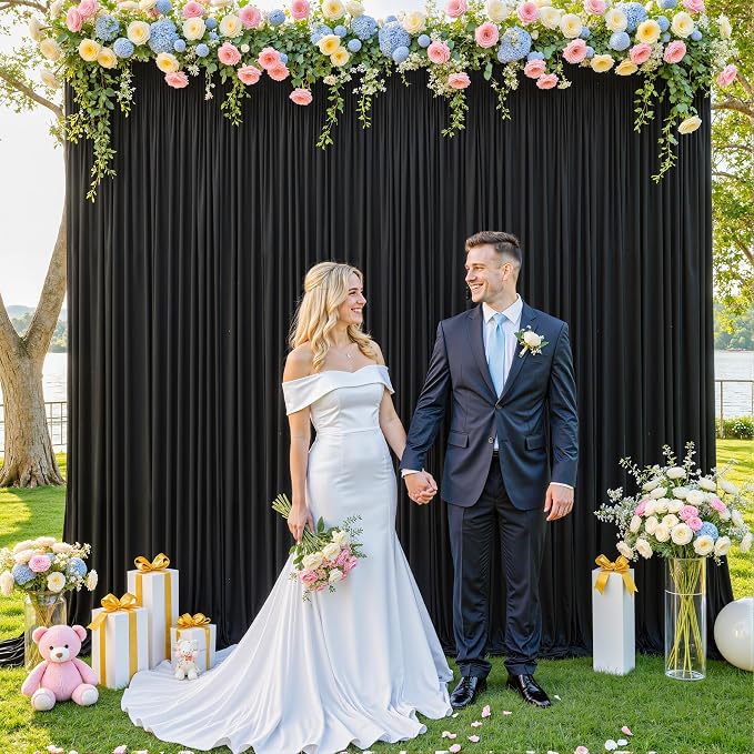10x10 Black Backdrop Curtain for Parties Wrinkle Free Black Photo Curtains Backdrop Drapes Fabric Decoration for Birthday Party Wedding 5ft x 10ft,2 Panels - Image 3