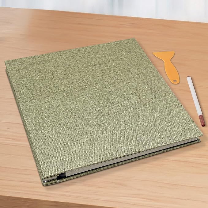 Large Photo Album Scrapbook, Holds 4x6, 8x10 Pictures, Self-Adhesive Pages for Baby, Wedding, Travel & Family Memories, Includes Metallic Pen & Scraper, Light Matcha DIY Memory Book for Gifts - Image 6