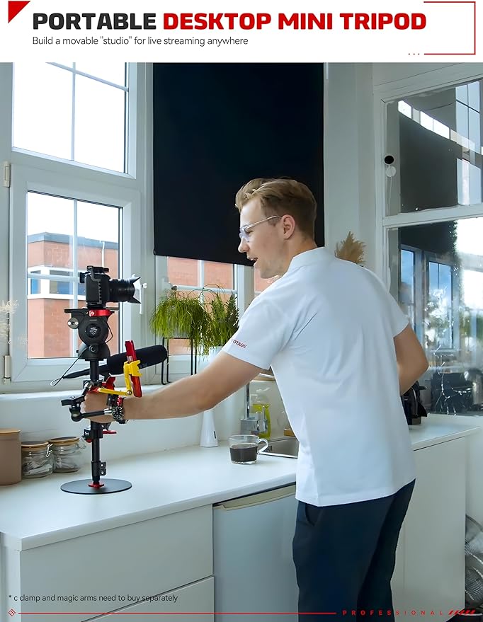 IFOOTAGE A200 Round Base Monopod 22" Desktop Mini Tripod | Aluminum Tabletop Small Tripod Compatible with DSLR Camera Light Webcam for Live Streaming Vlogging, Payload 10KG/22LBS - Image 4