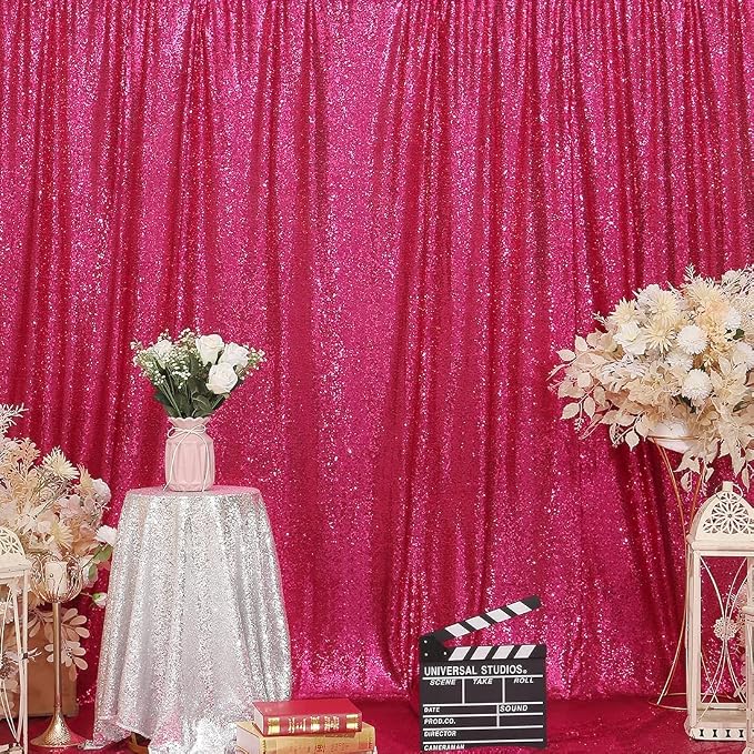 Poise3EHome 8FT x 10FT Sequin Photography Backdrop Curtain for Party Decoration, Hot Pink by Poise3EHome