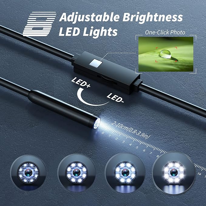 Endoscope Camera with Light,1920P HD Borescope Tools with 8 Adjustable LED Lights, Endoscope with Semi-Rigid Snake Camera, Inspection Borescope for iOS and Android-16.4ft Single Lens - Image 5