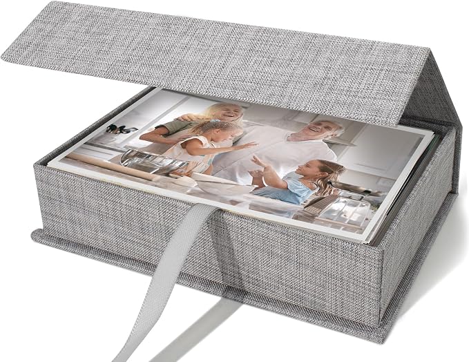 Vienrose Small Photo Storage Box, 5"x7", Linen Postcard Keeper, Gray | 1Pc Sturdy Linen Cover Box for Photos, Postcards & Sticker Storage, Perfect for Home, Office, Craft Room, and Travel by Vienrose