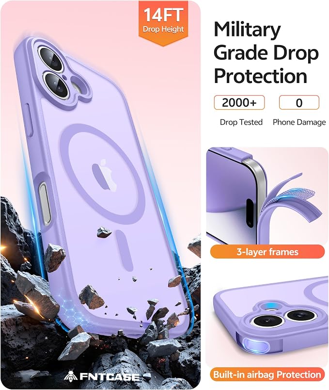 FNTCASE for iPhone 17 Case, Compatible with Magsafe, Glass Screen Protector | Full Camera Protection, Translucent Matte, 14FT Military Grade Drop Proof, Shockproof Protective Phone Cover, Light Purple - Image 5