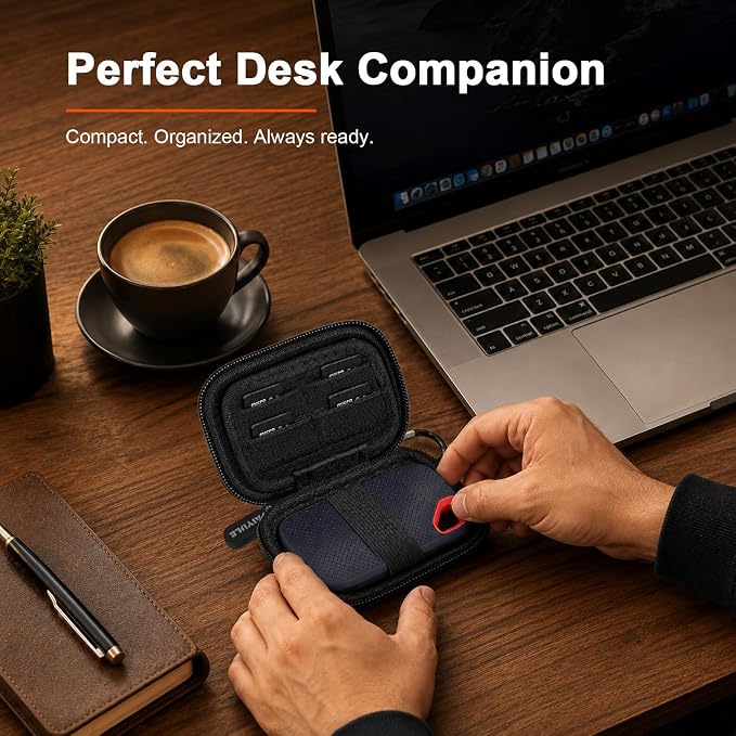 PAIYULE Hard Drive Case for SANDISK Extreme Portable SSD (New Model) | Fits 1TB, 2TB and 4TB SSDs, with SD Card Pocket,Elastic Strap,Mesh Pocket and Carabiner,Not fits for Pro,Case Only Black - Image 9