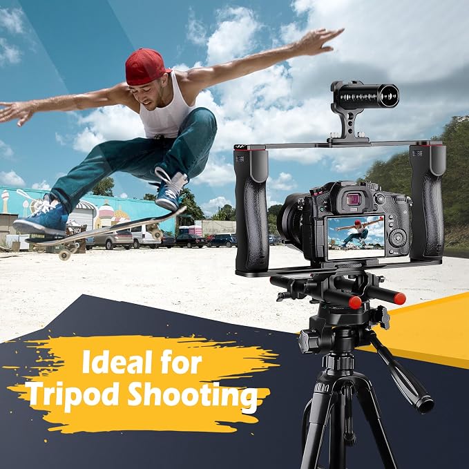 Zeadio Camera Video Rig Cage, Aluminum Filmmaking Movie Making Kit with Top Handle & Arca Type Base, Compatible with All DSLR Camera and Camcorder - Image 3