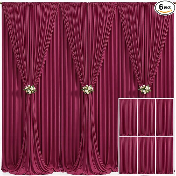 6 Panels Burgundy Backdrop Curtain for Parties Wedding Wrinkle Free Maroon Photo Curtains Backdrop Drapes Fabric Decoration for Birthday Engagement Ceremony 30ft(W) x 10ft(H) by Tao-GePartyDecorations