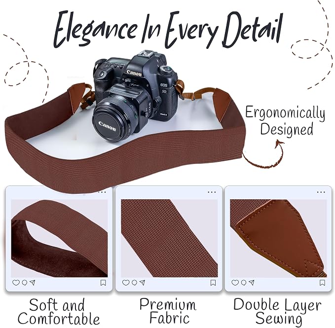 Art Tribute Camera Strap - Shoulder, Crossbody & Neck Camera Strap for Photographers, Fits All Cameras, Canon Nikon Sony Fujifilm, Padded Strap W/Quick Release, Embroidered Cotton & Leather Ends - Image 3
