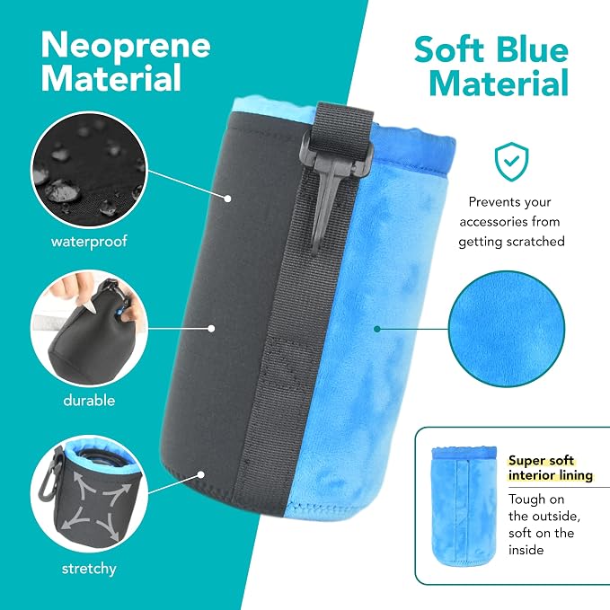 Foto&Tech 5mm Extra Thick Neoprene Lens Bag Pouch with Adjustable Drawstring and Swivel Clip Compatible with DSLR SLR Camera Lenses (Small) - Image 2