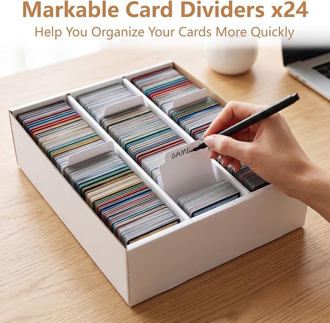 RLAVBL 2 Pack Trading Card Storage Box, 2700 Count Cardboard Card Boxes | 24 Dividers, for Sports, MTG, TCG, Toploader, 3 Row - Image 3
