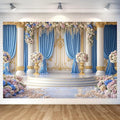 8X6ft Luxurious Blue and White Floral Backdrop for Photography Castle Palace Wedding Party Decortion Elegant Flowers Backdrop Wedding Birthday Party Decorations Bridal Shower Backdrops Studio Props by JAWO