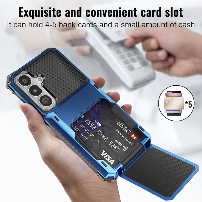 Foluu Wallet Case for Samsung Galaxy S26 with Card Holder, 5 Credit Hidden Card Slot Flip Cover Dual Layer Protective Hard PC Back & Soft TPU Bumper - Stylish Case for Galaxy S26 2026 (Blue) - Image 2