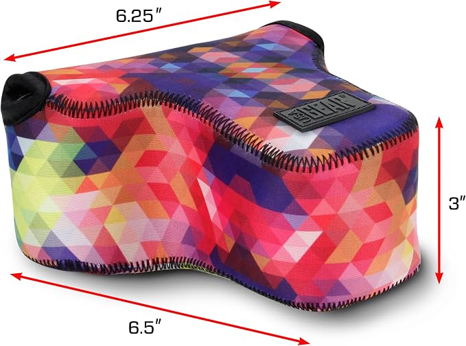 USA Gear Camera Sleeve (Medium) for Compact SLRs Compatible with Canon EOS R100 Nikon Z30 Sony ZV-E10, and more - Padded Neoprene DSLR Case with Zipper Accessory Pocket & Belt Loop (Geometric) - Image 2
