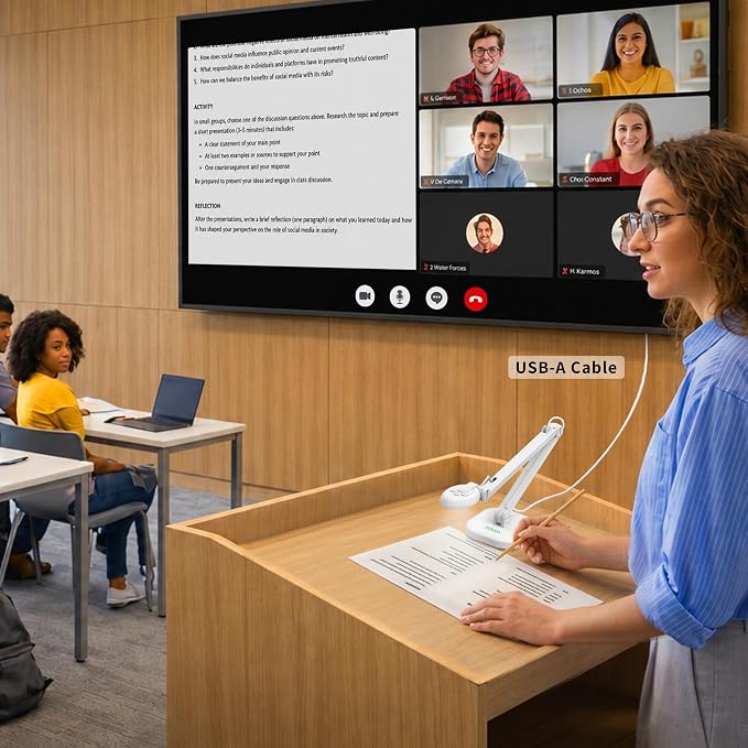 INS-2 UHD 4K 13MP Document Camera, Built-in LED, Mic, A3 Capture | Dual Auto‑Focus, Plug & Play, Compatible with Mac, Windows, Chromebook, Ideal for large documents, artworks, big classrooms - Image 8